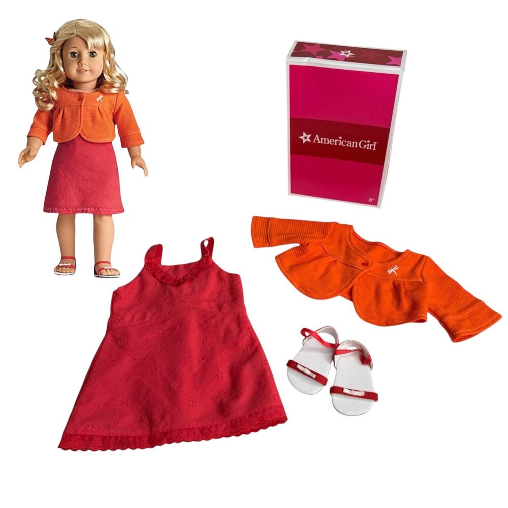 American Girl Lanie Butterfly Outfit Eyelet Doll Dress Cardigan Sandal Shoes Box